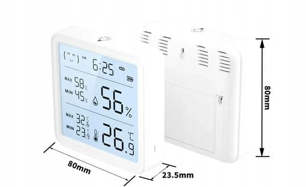 Tuya TH08Pro Bluetooth-sensor, stor LCD-skärm, temperatur och luftfuktighet, klocka