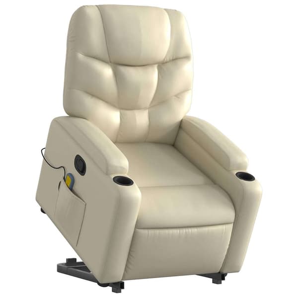vidaXL Lyftbar massagefåtölj, krämfärgad, konstläder