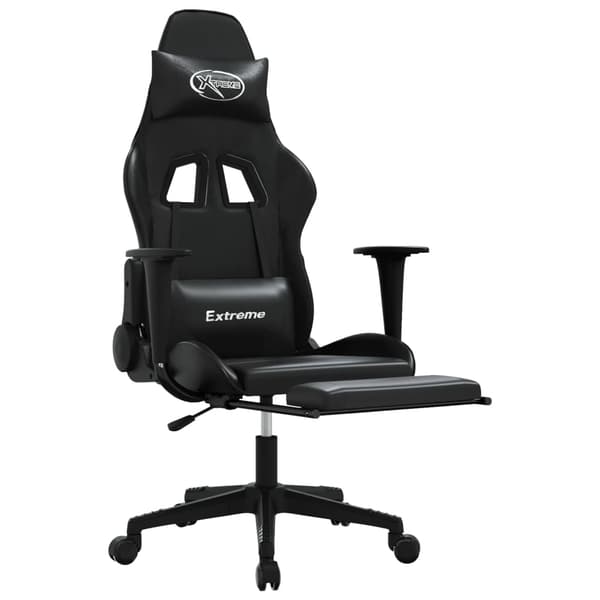 vidaXL gamingstol med fodstøtte, sort, kunstlæder