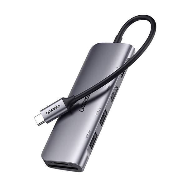 6-i-1-hubbadapter USB-C - HDMI USB-A USB-C PD SD TF-läsare - grå