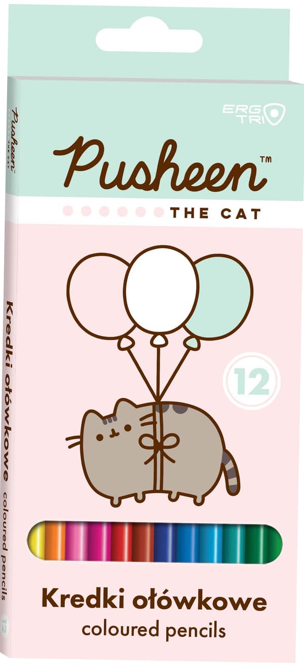 Triangulära färgpennor, 12 färger. Pusheen