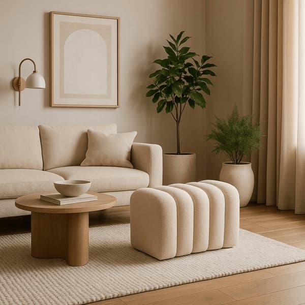 Klädd KARBON Puff, Cremefärgad sits, Modern