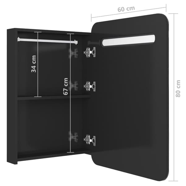 vidaXL spejlskab til badeværelse med LED-lys blank sort 60x11x80 cm