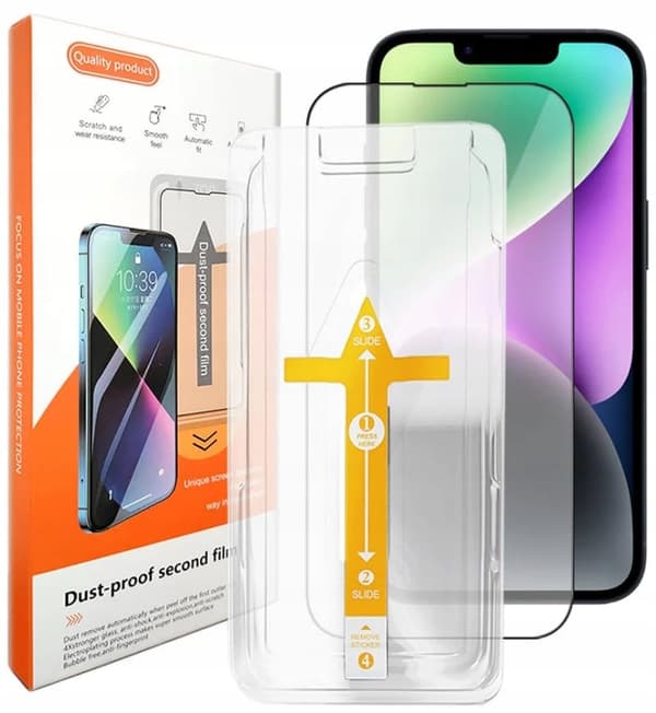 Härdat glas för iPhone 15 Pro Max med positioneringsram