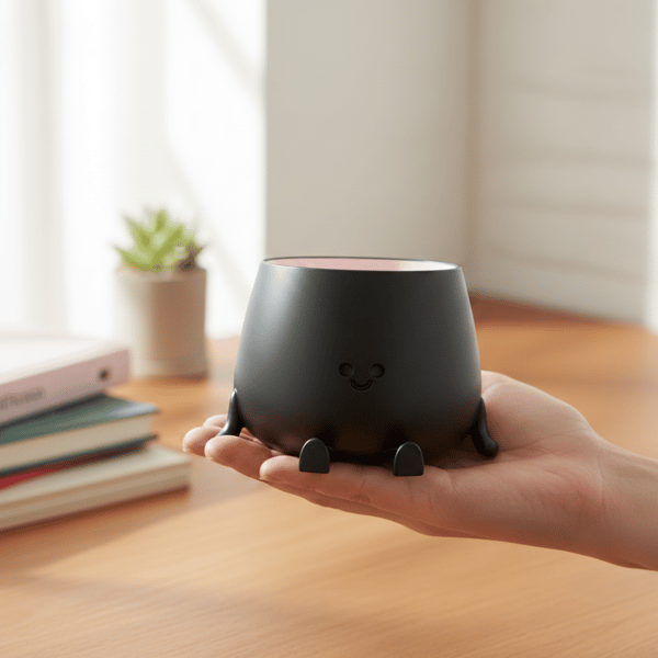 Dekorativ urtepotte med et smil, sort, til planter, moderne design