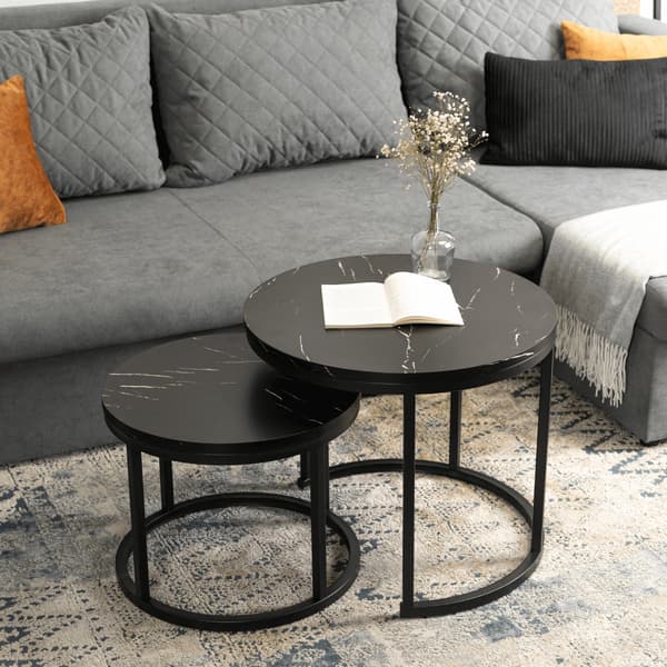 MAURO sofabordsæt 43 cm/53 cm sort marmor moderne glamour