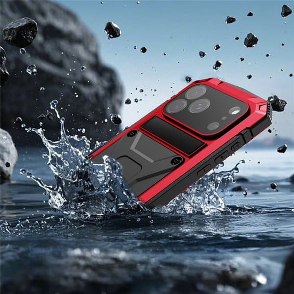 R-JUST iPhone 17 Pro Max -kotelo sisäänrakennetulla näytönsuojalla - punainen