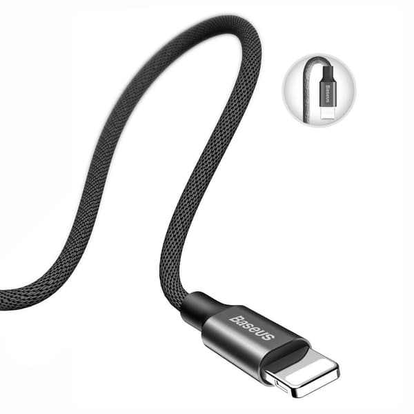 Kestävä kangaspunottu USB-kaapeli iPhone Lightning 1.2M musta