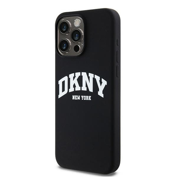 DKNY Liquid Silicone White Printed Logo MagSafe-etui til iPhone 14 Pro Max, sort