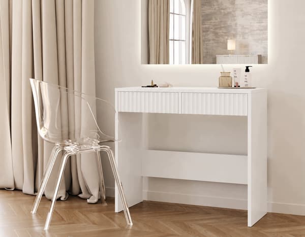 Vitt stående sminkbord med räfflad front, konsolskrivbord för sovrummet