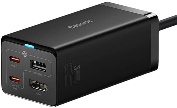 Baseus GaN5 Pro Vægoplader 2 x USB-C + USB + HDMI 67W Sort (CCGP110201)