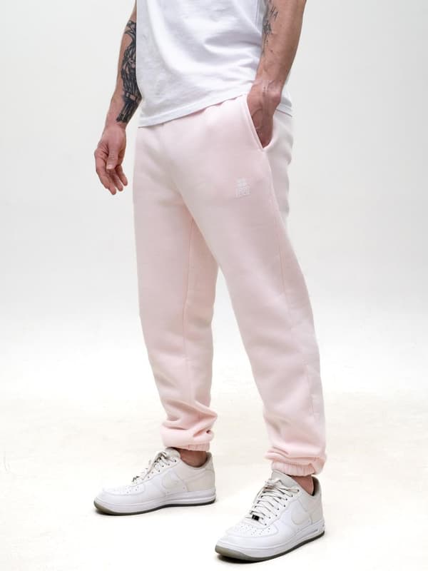 Herre lyserøde joggingbukser med GOOD LUCK-logoprint, L