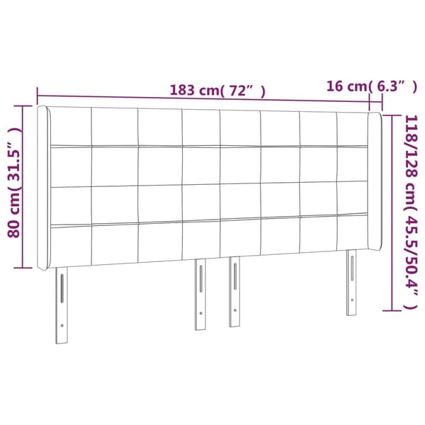 vidaXL Vingad nackstöd rosa 183x16x118/128 cm sammet