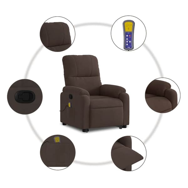 vidaXL Lyftbar massagefåtölj, brun, mikrofiber