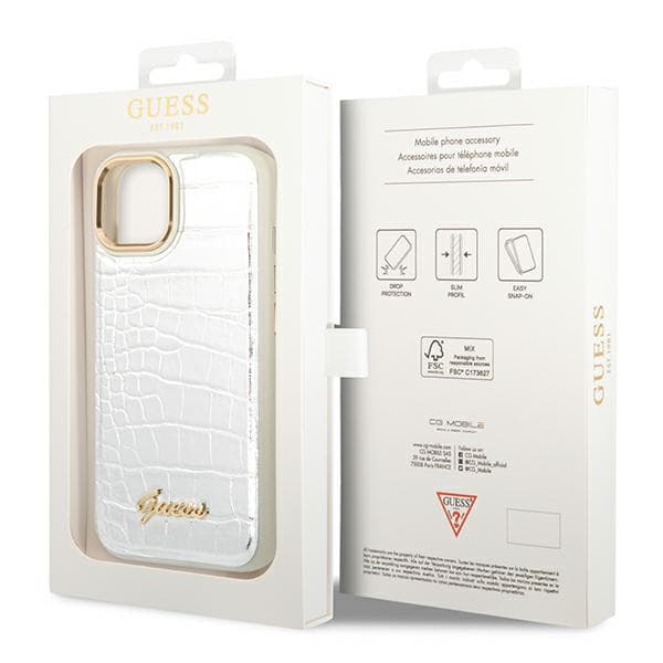 Guess Croco Collection-skal till iPhone 14 Plus, silver/silver