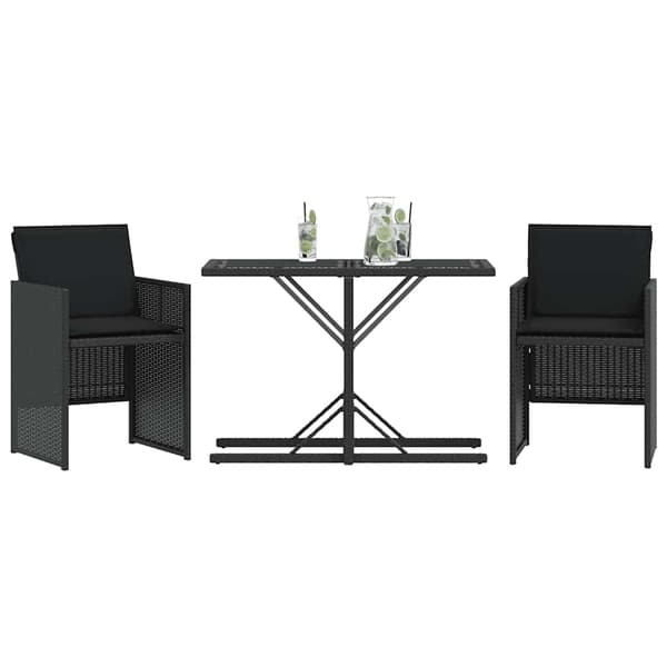 vidaXL 3-delt bistrosæt med hynder, sort, polyrattan