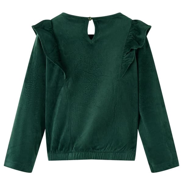 Børnebluse med flæser, mørkegrøn, 140