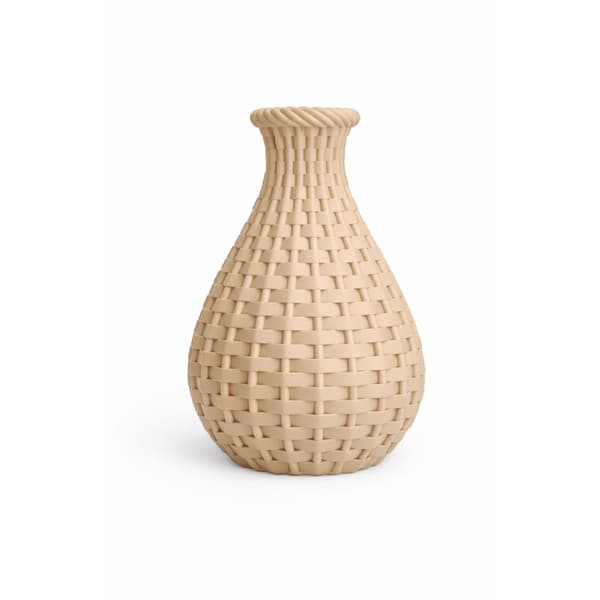 Beige genombruten vas, flätad, dekorativ, boho, japandi