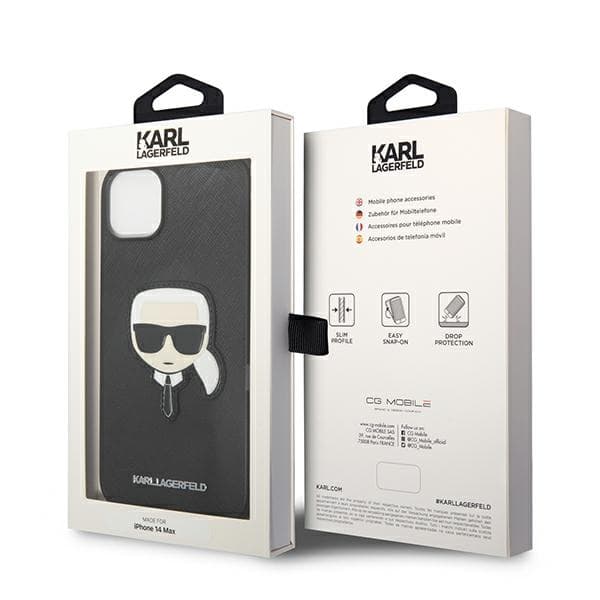 Karl Lagerfeld Saffiano Karl`s Head Patch-etui til iPhone 14 Plus, sort