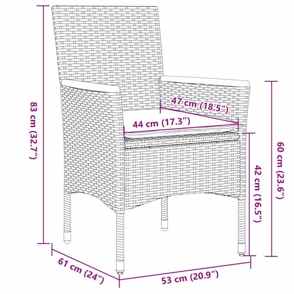 vidaXL havemøbelsæt med 3 dele og hynder, sort, polyrattan