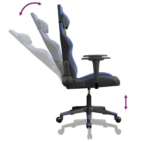 vidaXL massage-gamingstol, sort og blå, kunstlæder