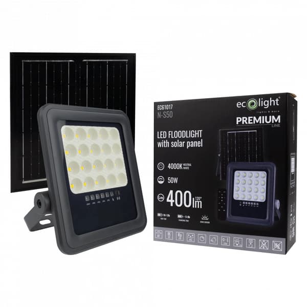 Udendørs halogen LED-projektør 50W med solpanel og skumringssensor