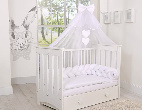 Træbabyseng 120x60cm Lorenzo III hvid, med bideringe