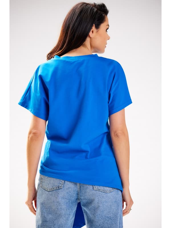 Asymmetrisk kortärmad bomullsblus, blå L/XL