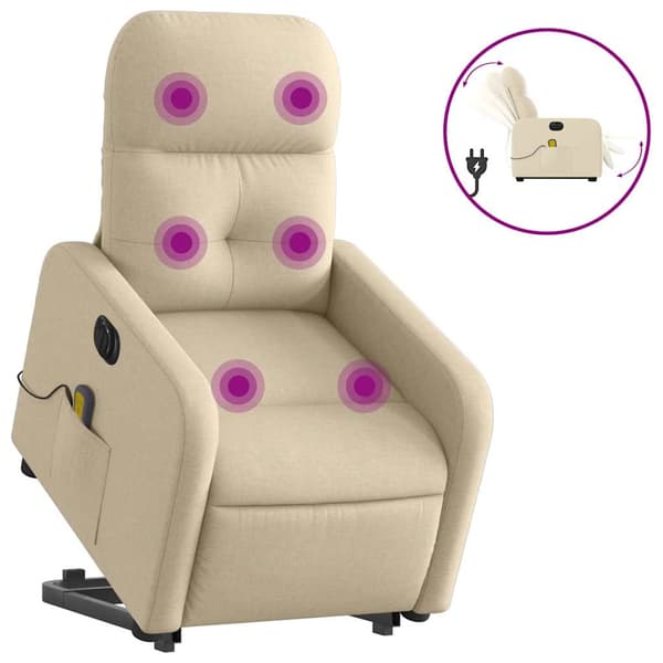 vidaXL Lyftbar massagefåtölj, elektrisk, vilstol, krämfärgad