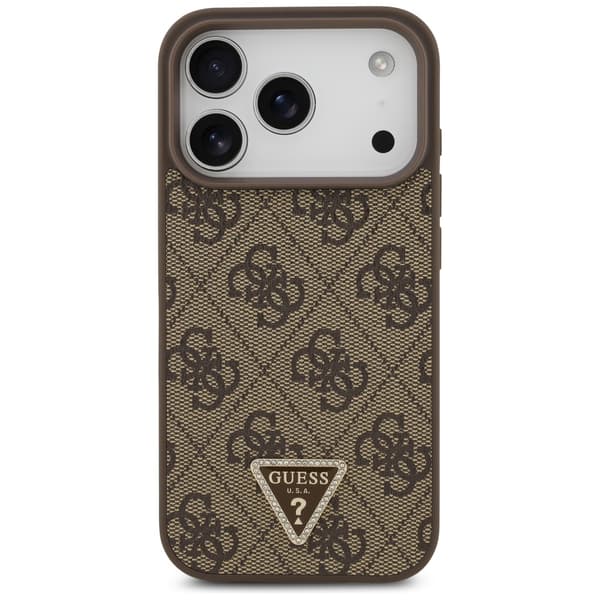 Guess Læder 4G Triangle Strass MagSafe-etui til iPhone 17 Pro brun