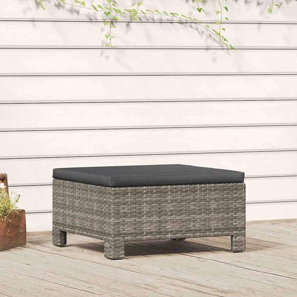 vidaXL havefodskammel med hynde, grå, polyrattan