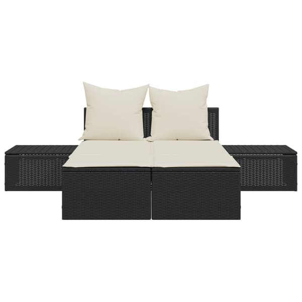 vidaXL dobbelt dagseng med hynder, sort, polyrattan