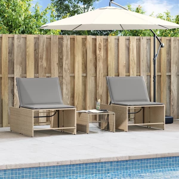 vidaXL Solstolar med bord, set om 2, beige, polyrotting