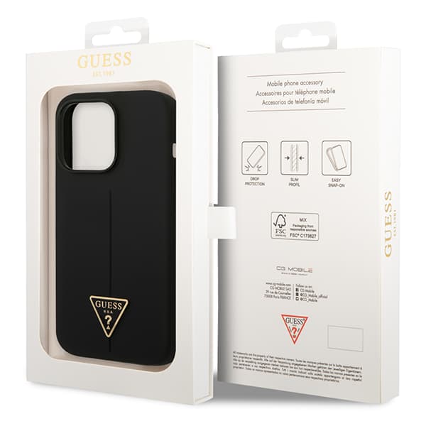 Guess Silikone Trekantet Logo Etui til iPhone 14 Pro Max, Sort