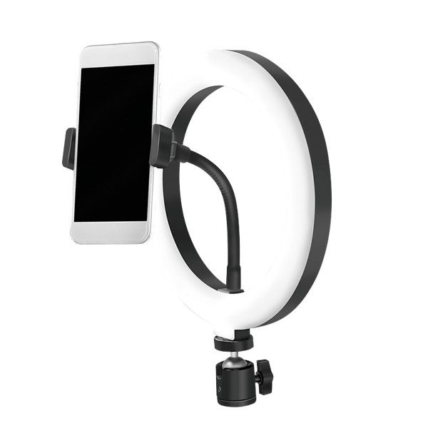 LogiLink LED-ringlampe til smartphone med 360° kuglehovedholder