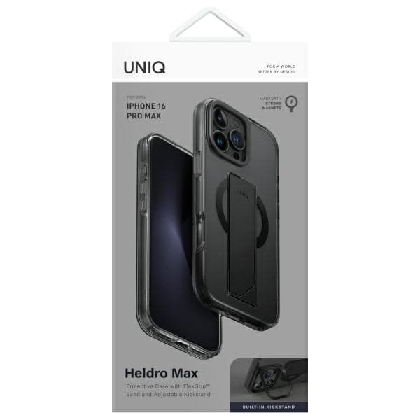 UNIQ Heldro Max iPhone 16 Pro Max 6.9" Magclick -latauskotelo musta/savunharmaa