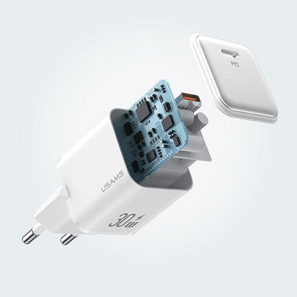 USAMS 1xUSB-C PD30W 3A (kun hoved) PD3.0 hurtigopladende sort vægoplader