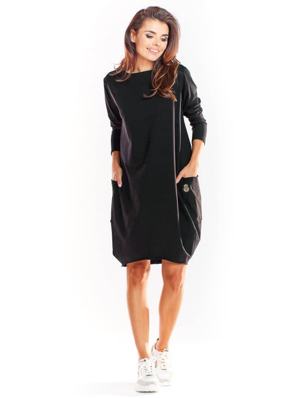 Oversized langærmet kjole i bomuldsjersey, sort L/XL