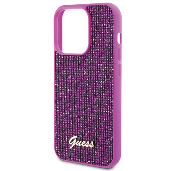 Guess Disco Metal Script-etui til iPhone 15 Pro, Fuchsia/Fuchsia