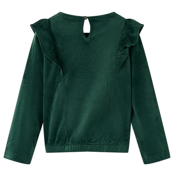 Børnebluse med flæser, mørkegrøn, 116