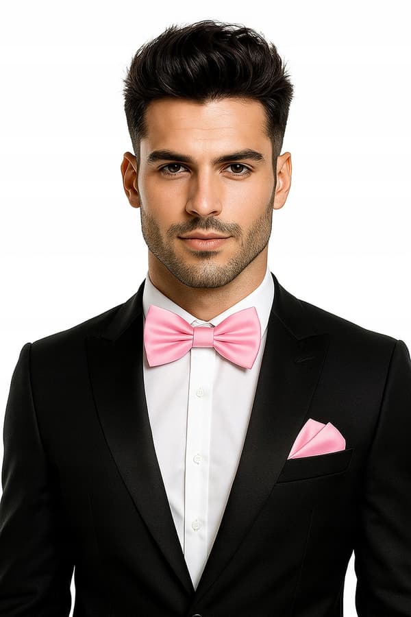 Herr rosa fluga + rosa justerbar näsduk Elegant flugset