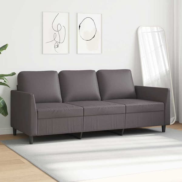 vidaXL 3-sitssoffa, grå, 180 cm, konstläder
