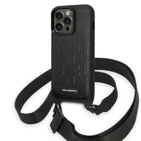 Karl Lagerfeld Monogram Plaque Logo Strap-etui til iPhone 14 Pro, Sort