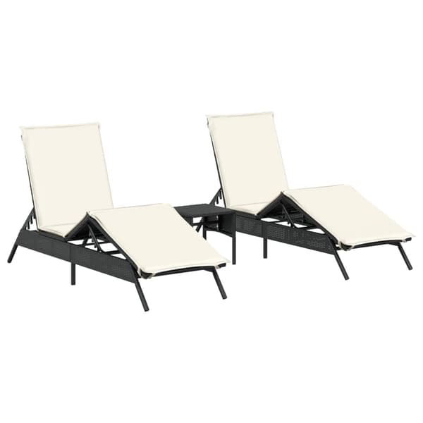 vidaXL liggestole med bord, sæt med 2, sort, polyrattan