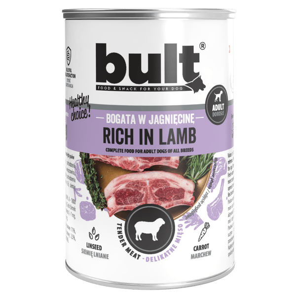 BULT VÅDFODER TIL HUNDE MED RIGT PÅ LAM, 12 x 400 G