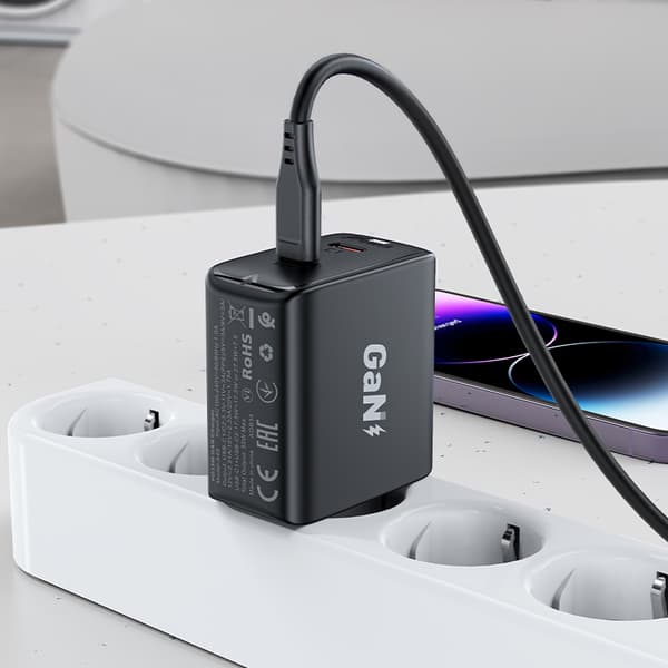 Hurtig GaN 35W PD 2x USB-C vægoplader sort