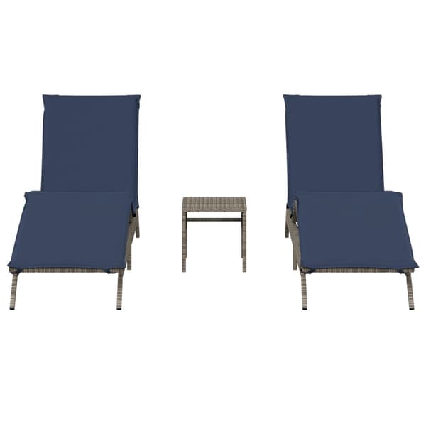 vidaXL liggestole med bord, sæt med 2, grå, polyrattan