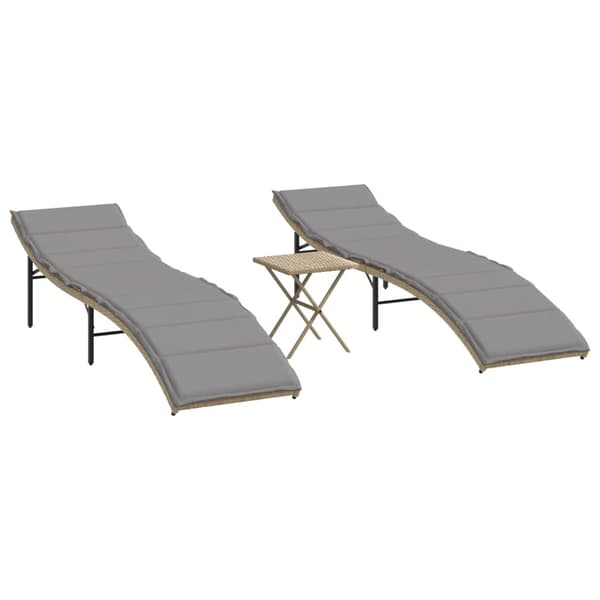 vidaXL Solstolar med bord, set om 2, beige, polyrotting