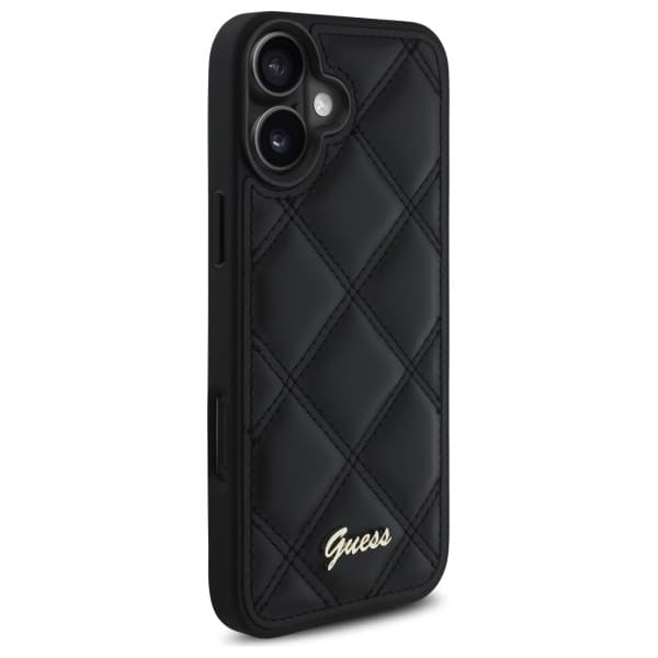 Guess Quiltet Metal Logo-cover til iPhone 16 Plus, Sort
