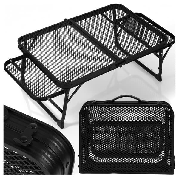 Sammenklappeligt campingbord i kuffert med sidehylder FLIP 70 sort